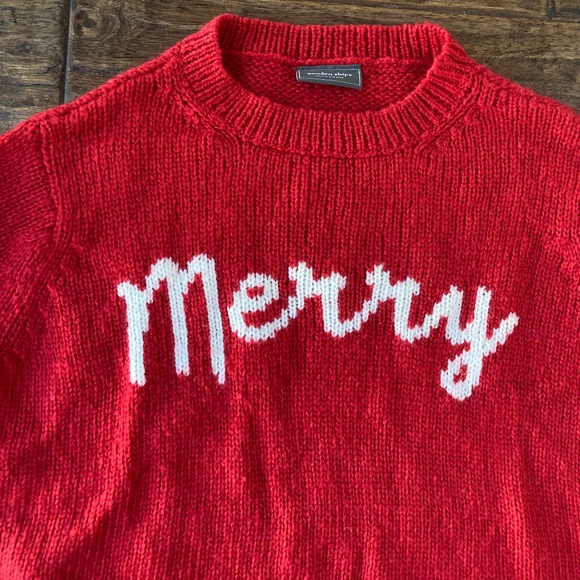 Wooden Ships Merry Crew Chunky Sweater Size M/L Mohair Wool Christmas Red - Picture 2 of 7